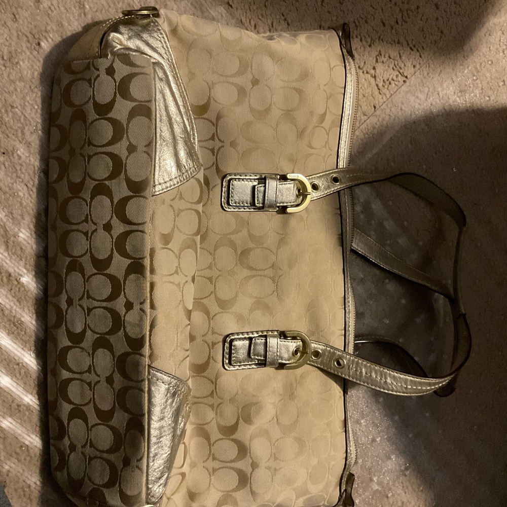 Coach tan and gold Maggie signature tote